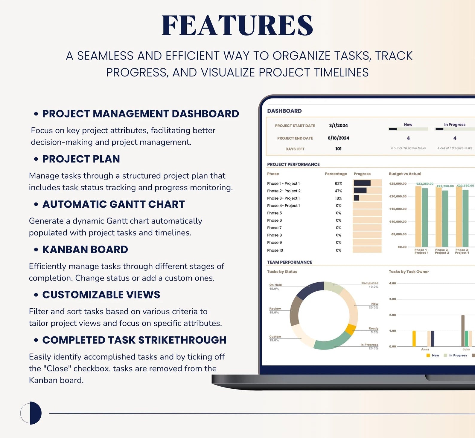 Project Management Template in Google Sheets - SlideIno