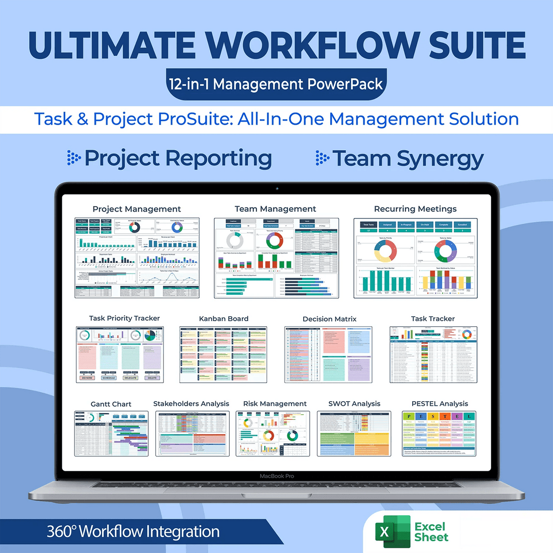 Ultimate 12 - in - 1 Excel Project Management Template Bundle - SlideIno